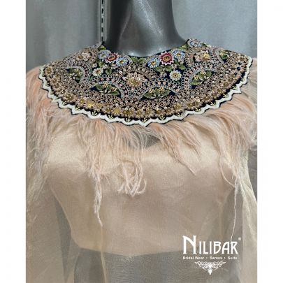 Cream Organza Embroidered Drape Set