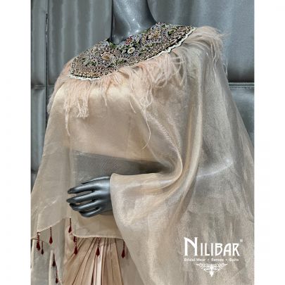 Cream Organza Embroidered Drape Set