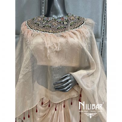 Cream Organza Embroidered Drape Set