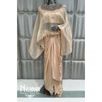 Cream Organza Embroidered Drape Set