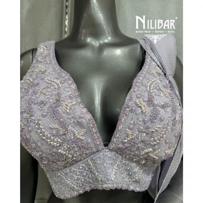 Lavender Net Embroidered Drape Saree