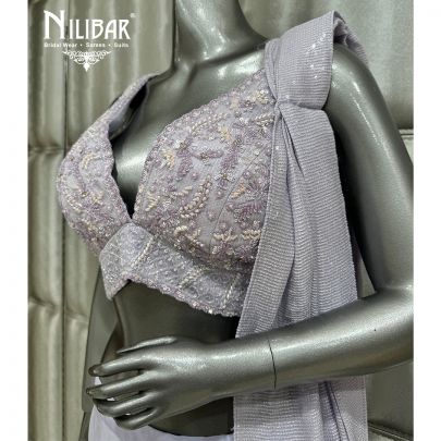 Lavender Net Embroidered Drape Saree