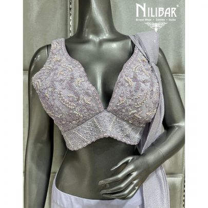 Lavender Net Embroidered Drape Saree