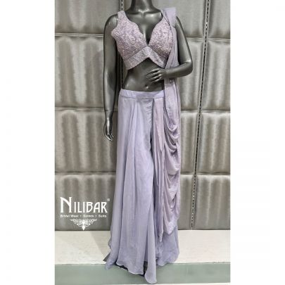 Lavender Net Embroidered Drape Saree