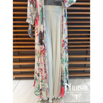 White Crepe Printed Jacket Set