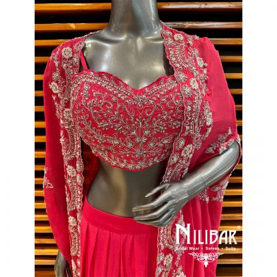 Pink Silk Embroidered Jacket Set