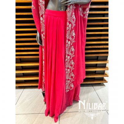 Pink Silk Embroidered Jacket Set