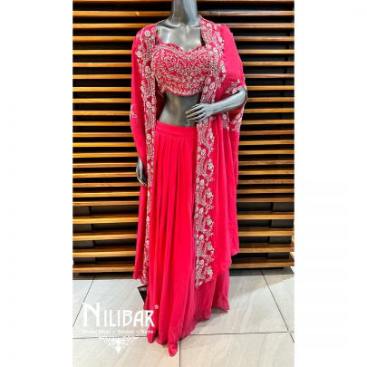 Pink Silk Embroidered Jacket Set
