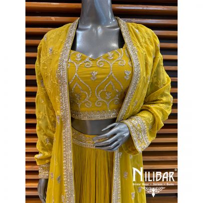 Yellow Organza Embroidered Jacket Set