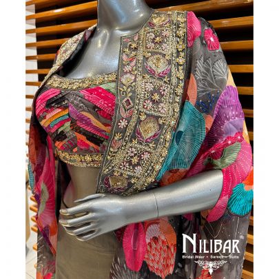 Grey Organza Embroidered Jacket Set