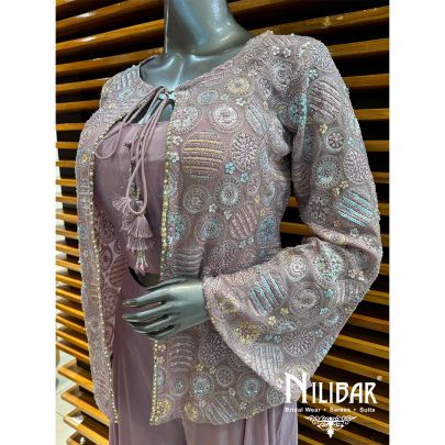 White Crepe Embroidered Jacket Set