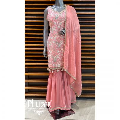Salmon Pink Georgette Garara Suit