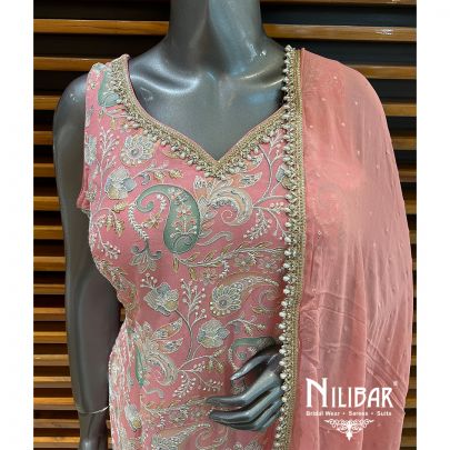 Salmon Pink Georgette Garara Suit