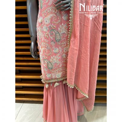 Salmon Pink Georgette Garara Suit