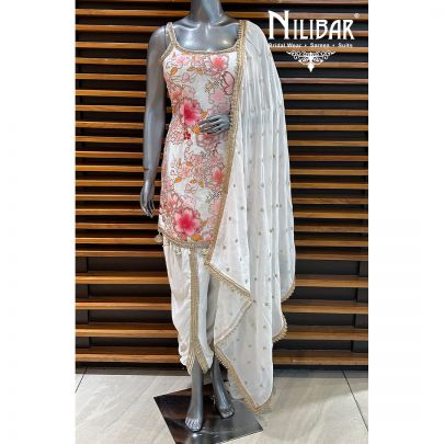 White Crepe Dhoti Suit