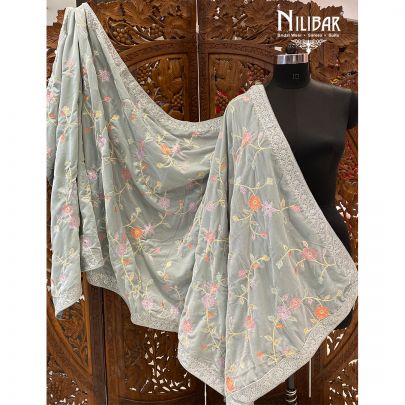 Sky Blue Velvet Dupatta