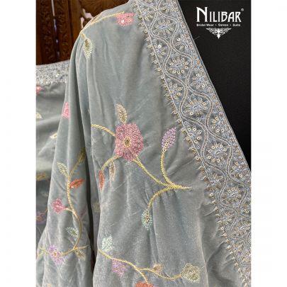 Sky Blue Velvet Dupatta