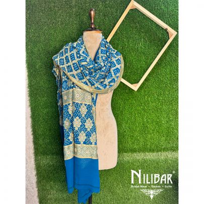 Cyan Blue Georgette Bandhani Dupatta