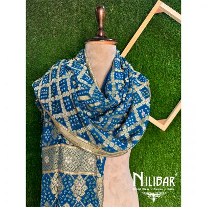 Cyan Blue Georgette Bandhani Dupatta