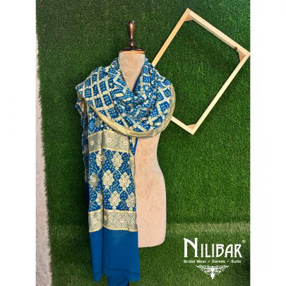 Cyan Blue Georgette Bandhani Dupatta