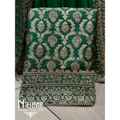 Dark Green Brocade Silk Unstitched Suit