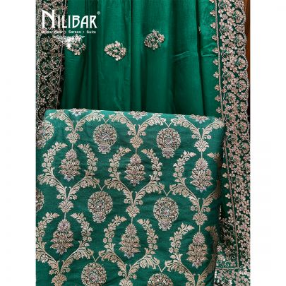 Dark Green Brocade Silk Unstitched Suit