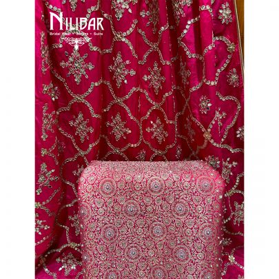 Magenta Pink Brocade Silk Unstitched Suit