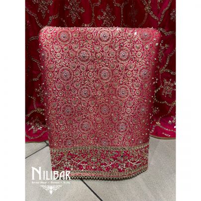 Magenta Pink Brocade Silk Unstitched Suit