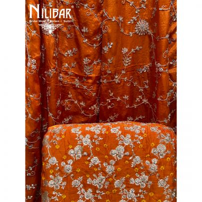 Orange Silk Sequin Unstitched Suit