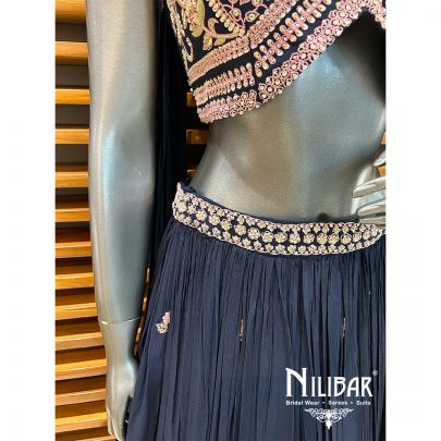 Navy Blue Chinon Casual Lehenga
