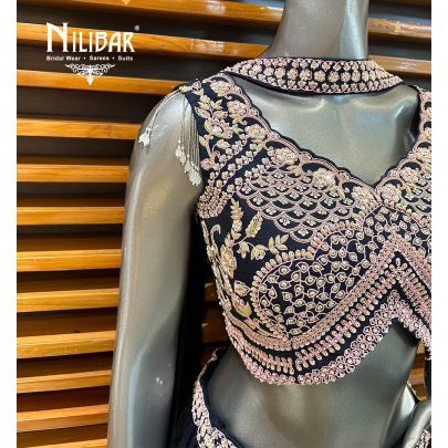 Navy Blue Chinon Casual Lehenga