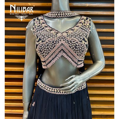 Navy Blue Chinon Casual Lehenga
