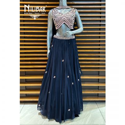 Navy Blue Chinon Casual Lehenga