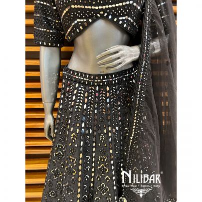 Black Silk Mirror Casual Lehenga