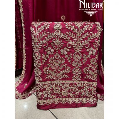 Mehroon Gawadian Silk Sequin Unstitched Suit