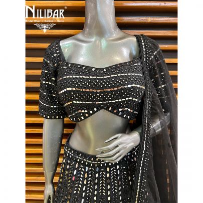 Black Silk Mirror Casual Lehenga