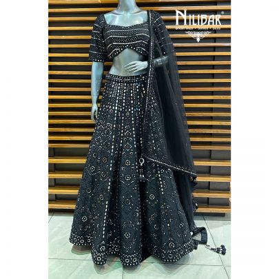 Black Silk Mirror Casual Lehenga