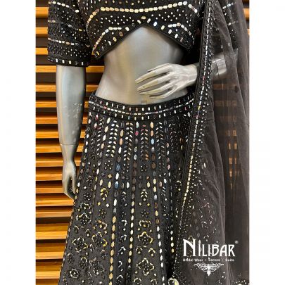 Black Silk Mirror Casual Lehenga
