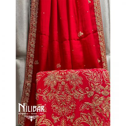 Blood Red Crepe Bridal Unstitched Suit