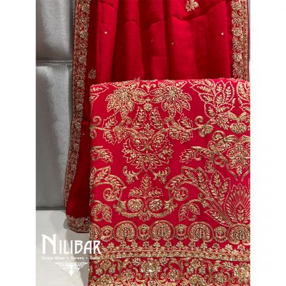 Blood Red Crepe Bridal Unstitched Suit