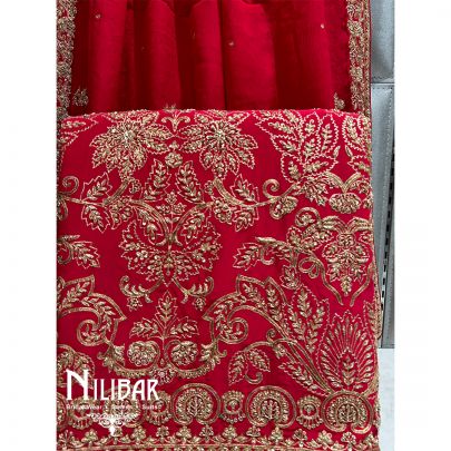Blood Red Crepe Bridal Unstitched Suit