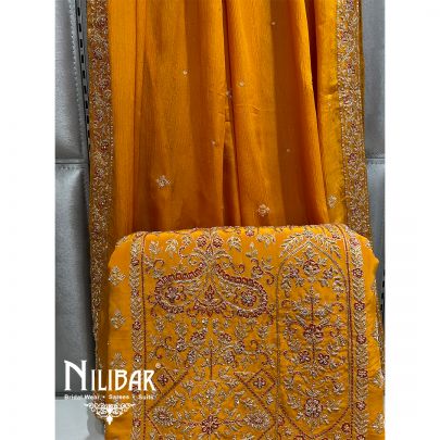 Mustard Yellow Crepe Bridal Unstitched Suit