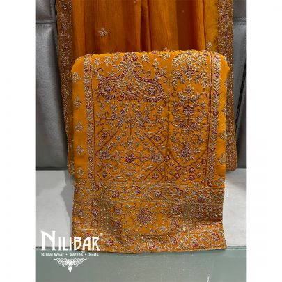 Mustard Yellow Crepe Bridal Unstitched Suit