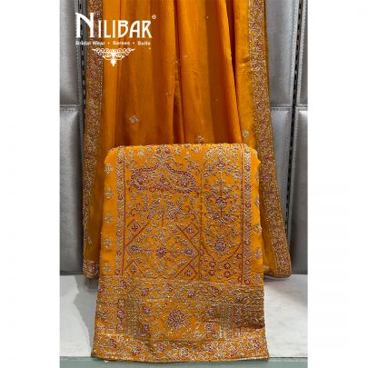 Mustard Yellow Crepe Bridal Unstitched Suit