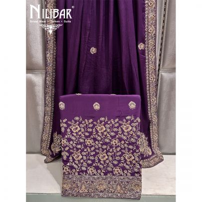 Dark Purple Crepe Bridal Unstitched Suit