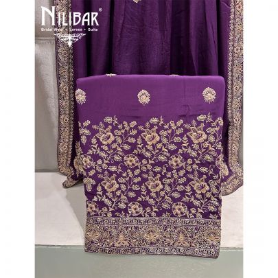 Dark Purple Crepe Bridal Unstitched Suit