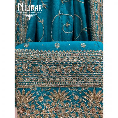 Tropical Teal Blue Silk Bridal Unstitched Suit