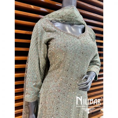 Green Georgette Sequin Palazzo Suit