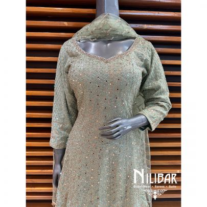 Green Georgette Sequin Palazzo Suit