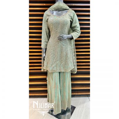 Green Georgette Sequin Palazzo Suit